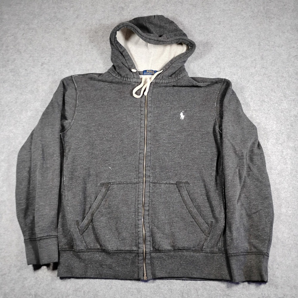 Polo Ralph Lauren Mens Full Zip Hoodie Gray Heather Waffle Lined L